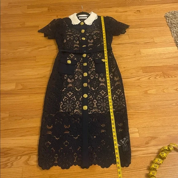 Self Portrait White Collar Navy Lace Midi Dress Size 8 - Picture 15 of 16